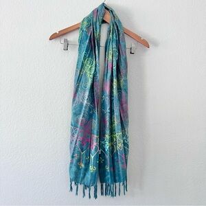 Boho Bright Teal Colorful Paisley Print Scarf